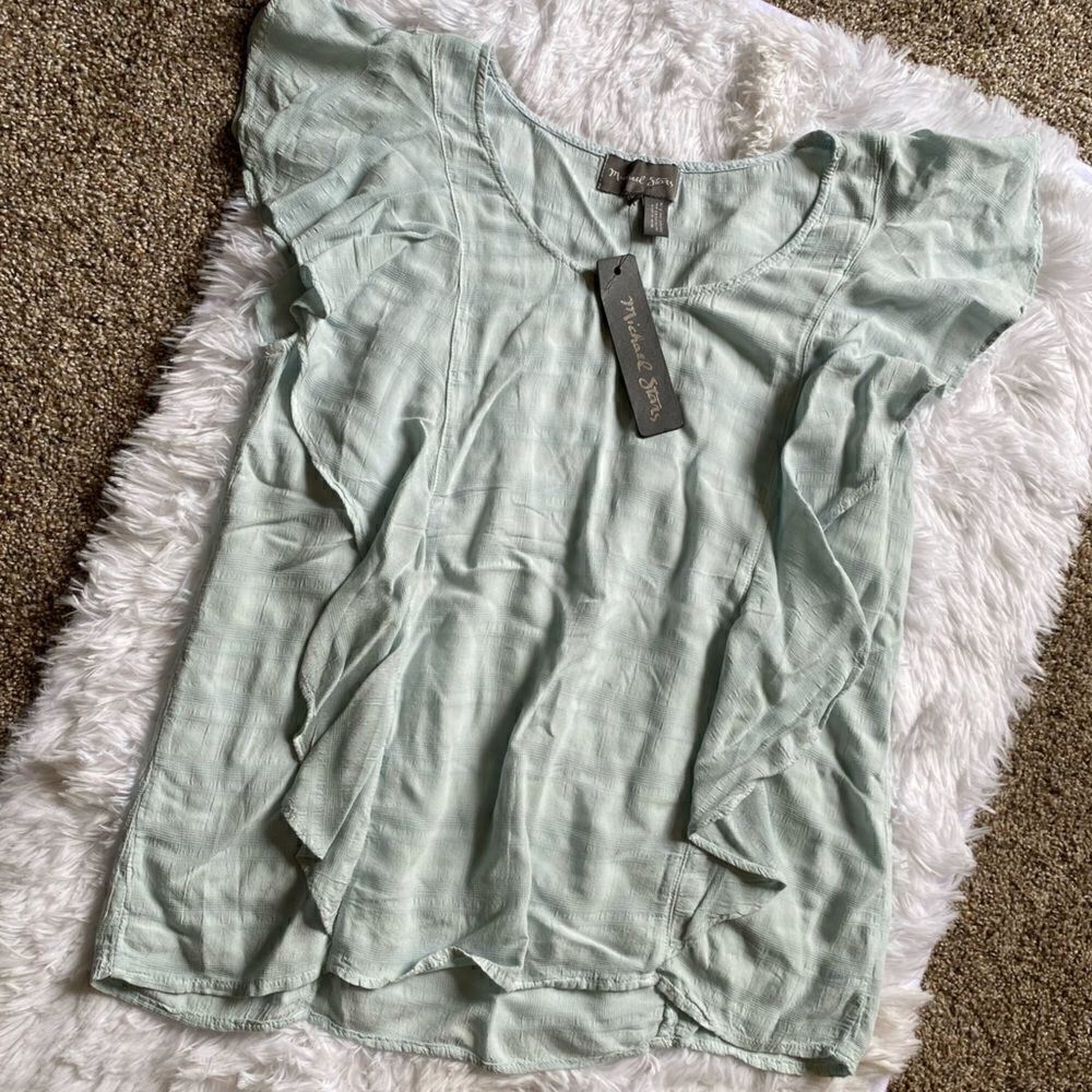 Michael Stars Ruffled Sleeveless Top Rayon Lightweight Sea Glass NEW Size XS‎